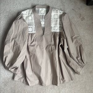 Entro Beige Blouse with Intricate Crochet Details
